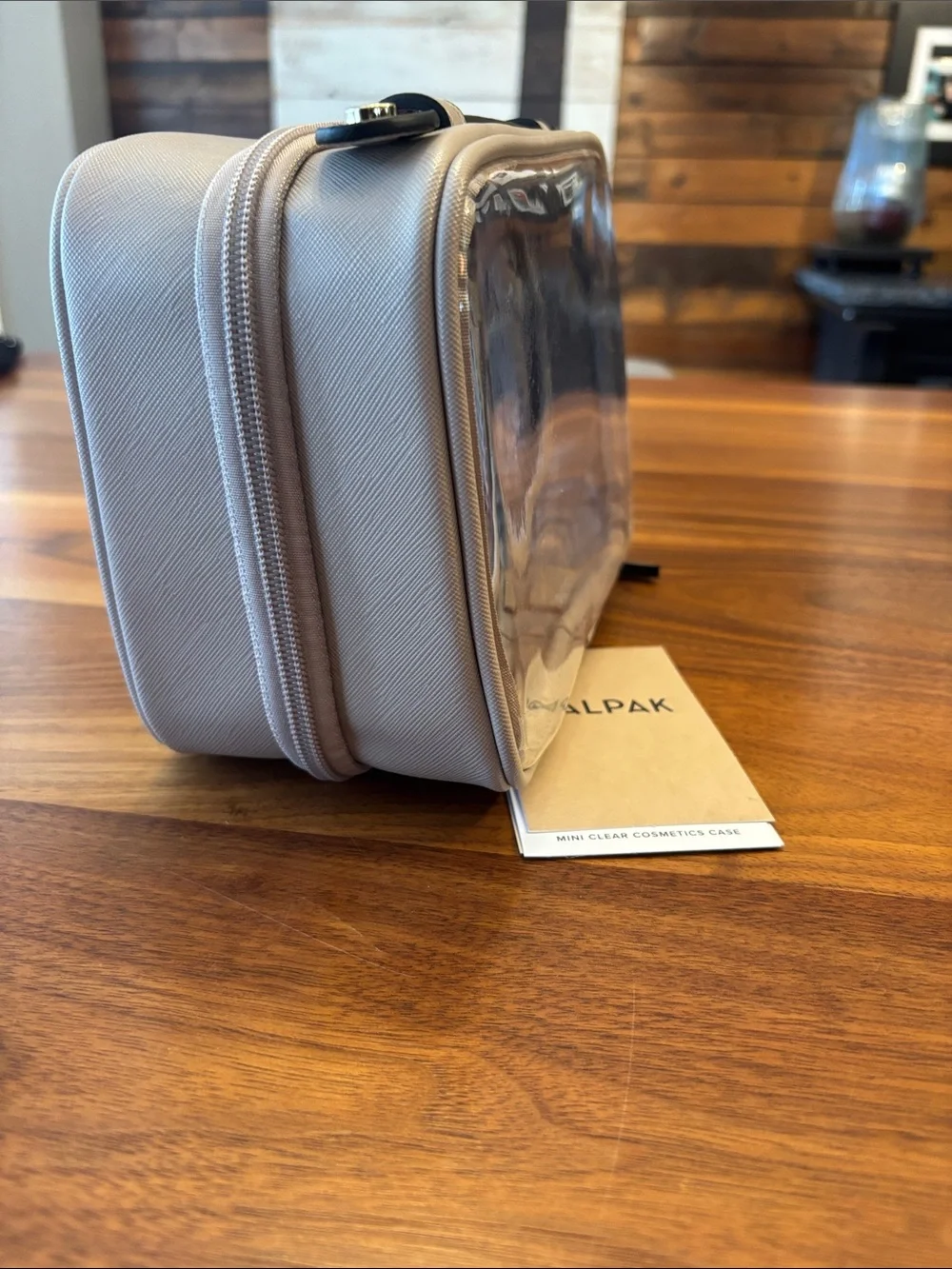 NWT New Calpak Beige Clear Travel Cosmetic Case